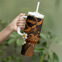 Hawaii Molokai Islands Pacific Plumeria Tumbler With Handle Gold Polynesian Tattoo LT9 - Polynesian Pride