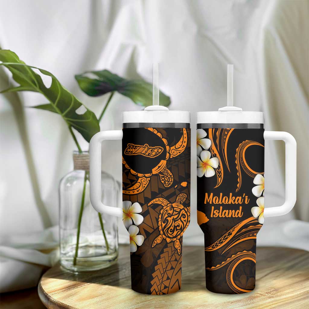 Hawaii Molokai Islands Pacific Plumeria Tumbler With Handle Gold Polynesian Tattoo LT9 - Polynesian Pride