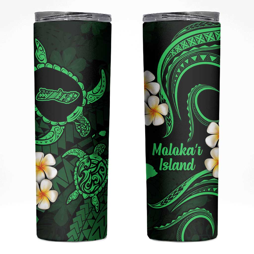Hawaii Molokai Islands Pacific Plumeria Skinny Tumbler Green Polynesian Tattoo LT9 Green - Polynesian Pride