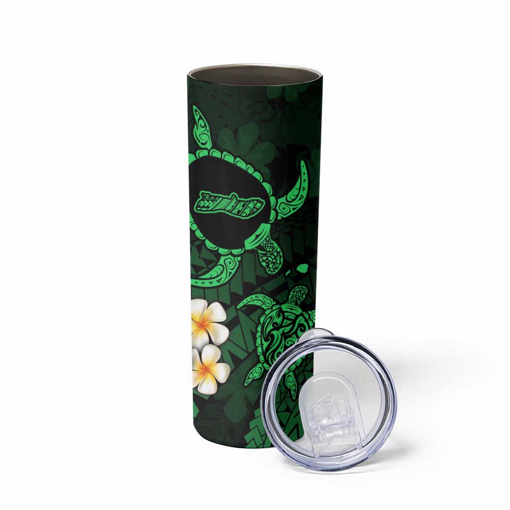 Hawaii Molokai Islands Pacific Plumeria Skinny Tumbler Green Polynesian Tattoo LT9 - Polynesian Pride