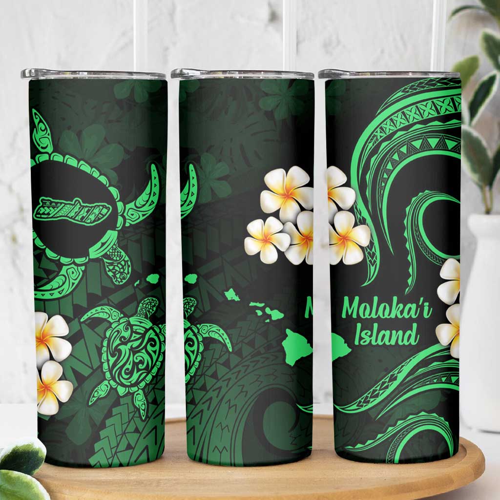 Hawaii Molokai Islands Pacific Plumeria Skinny Tumbler Green Polynesian Tattoo LT9 - Polynesian Pride