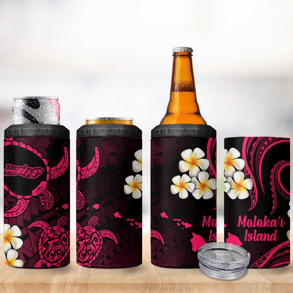 Hawaii Molokai Islands Pacific Plumeria 4 in 1 Can Cooler Tumbler Pink Polynesian Tattoo LT9 - Polynesian Pride