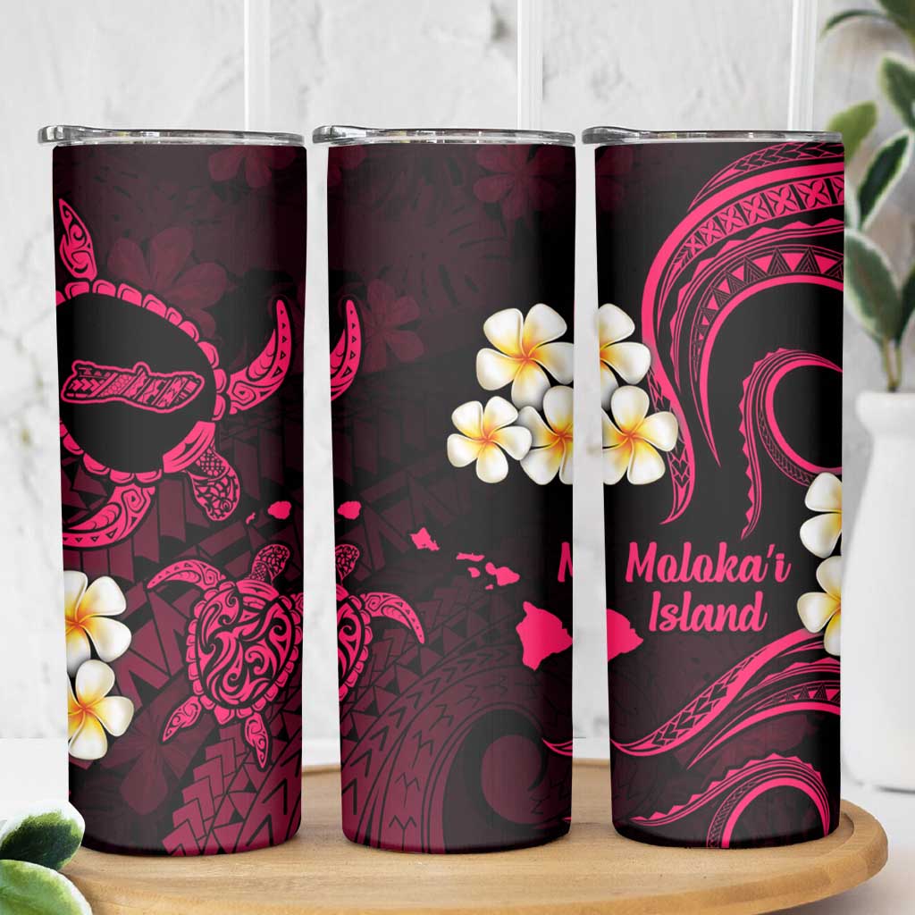 Hawaii Molokai Islands Pacific Plumeria Skinny Tumbler Pink Polynesian Tattoo LT9 - Polynesian Pride