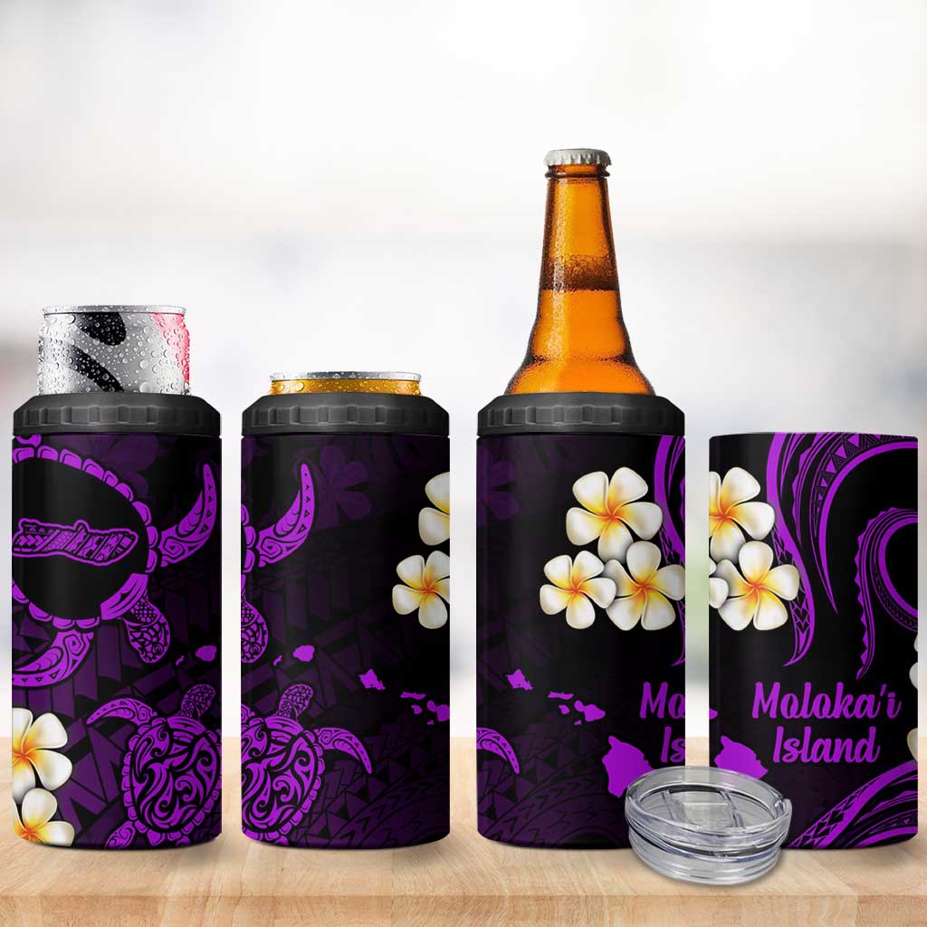 Hawaii Molokai Islands Pacific Plumeria 4 in 1 Can Cooler Tumbler Purple Polynesian Tattoo LT9 - Polynesian Pride