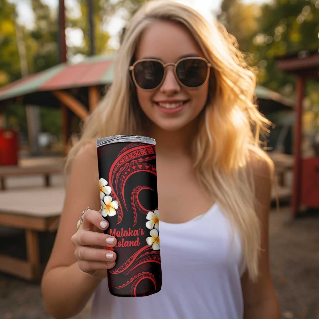 Hawaii Molokai Islands Pacific Plumeria Skinny Tumbler Red Polynesian Tattoo LT9 - Polynesian Pride