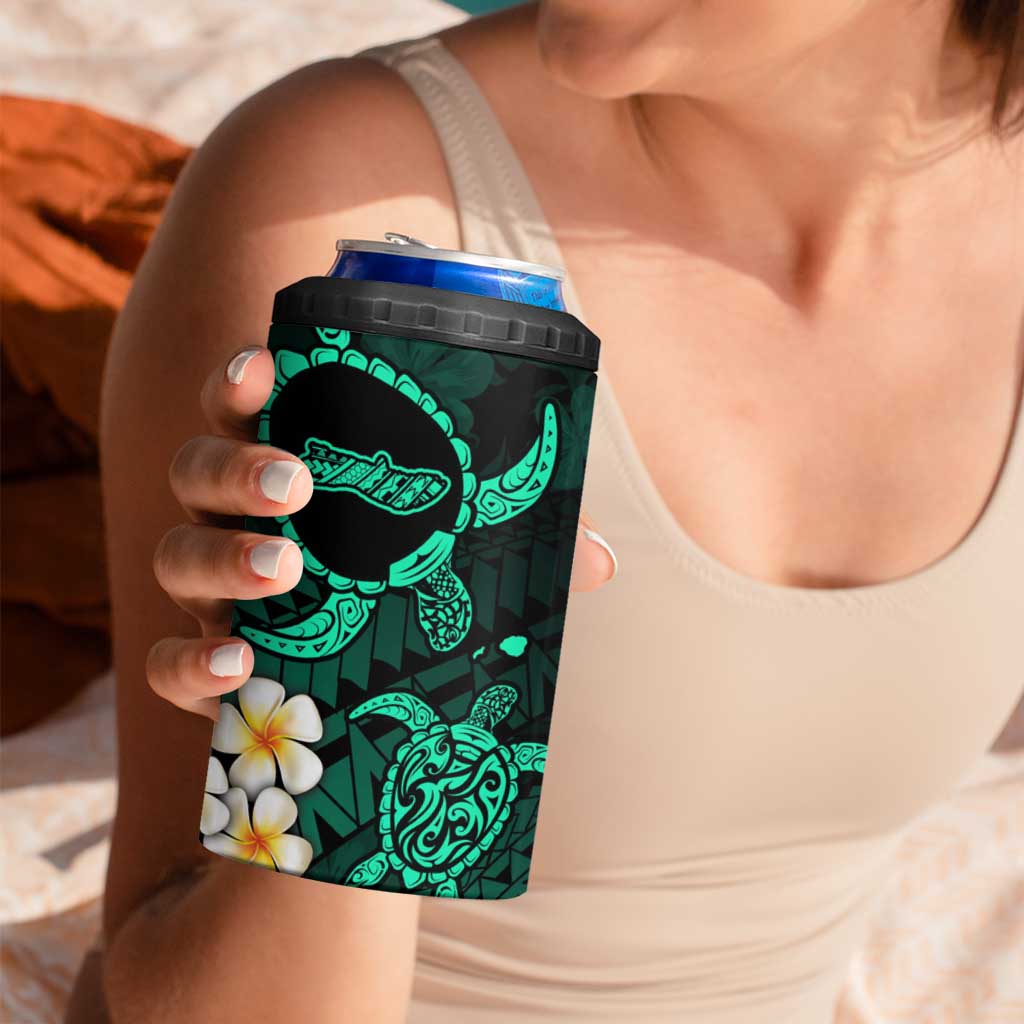 Hawaii Molokai Islands Pacific Plumeria 4 in 1 Can Cooler Tumbler Turquoise Polynesian Tattoo LT9 - Polynesian Pride