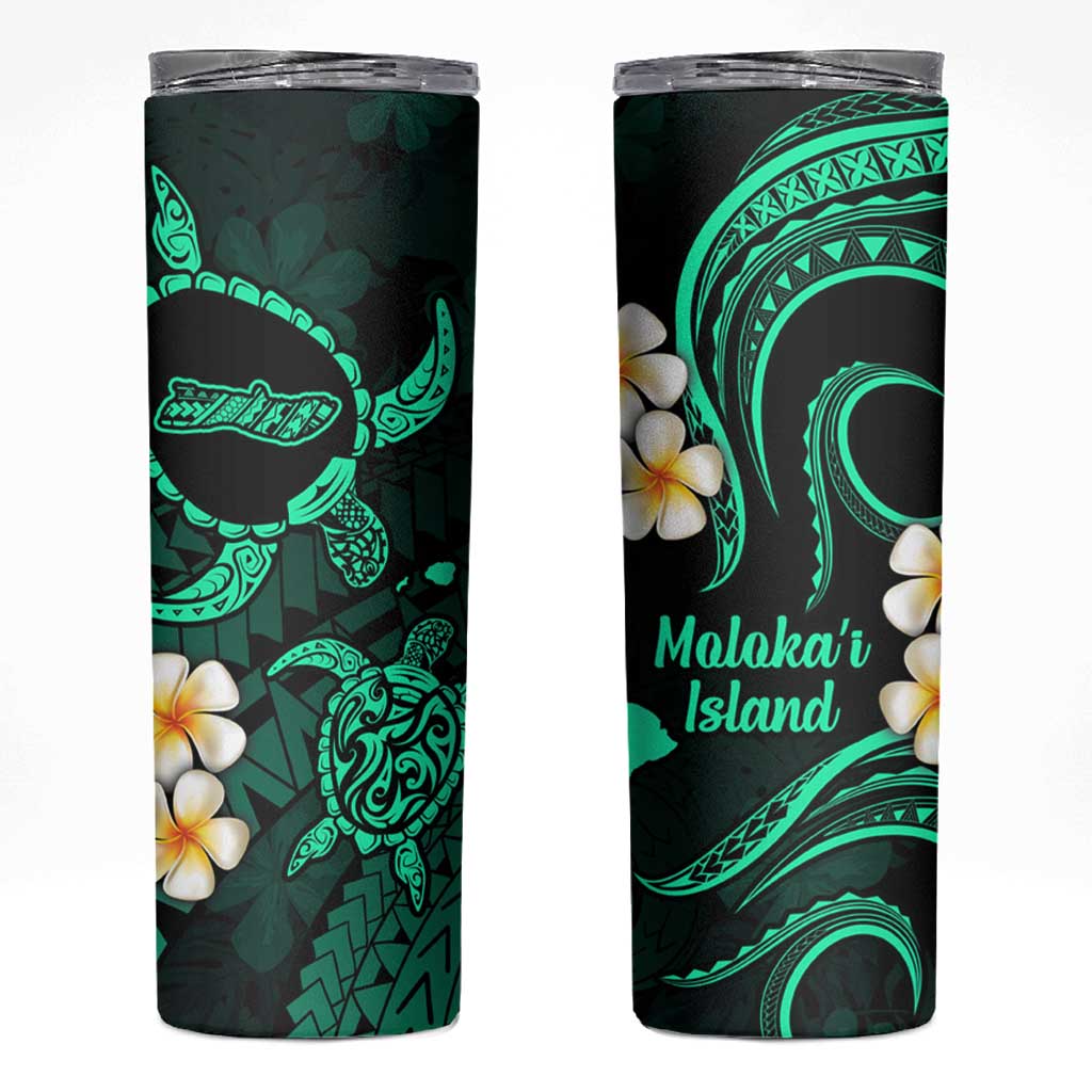 Hawaii Molokai Islands Pacific Plumeria Skinny Tumbler Turquoise Polynesian Tattoo LT9 Turquoise - Polynesian Pride
