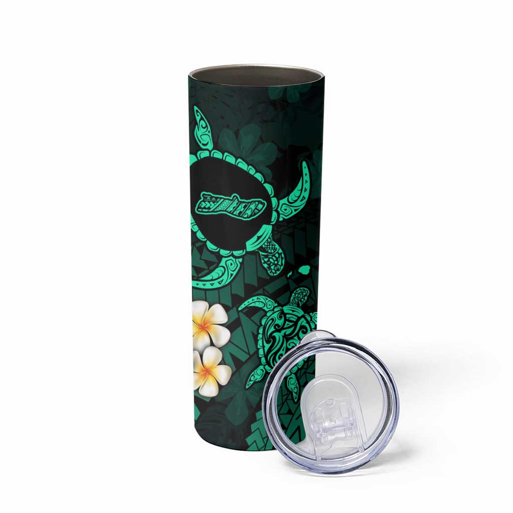 Hawaii Molokai Islands Pacific Plumeria Skinny Tumbler Turquoise Polynesian Tattoo LT9 - Polynesian Pride
