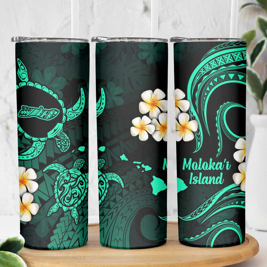 Hawaii Molokai Islands Pacific Plumeria Skinny Tumbler Turquoise Polynesian Tattoo LT9 - Polynesian Pride