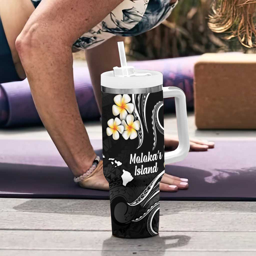 Hawaii Molokaʻi Islands Pacific Plumeria Tumbler With Handle White Polynesian Tattoo