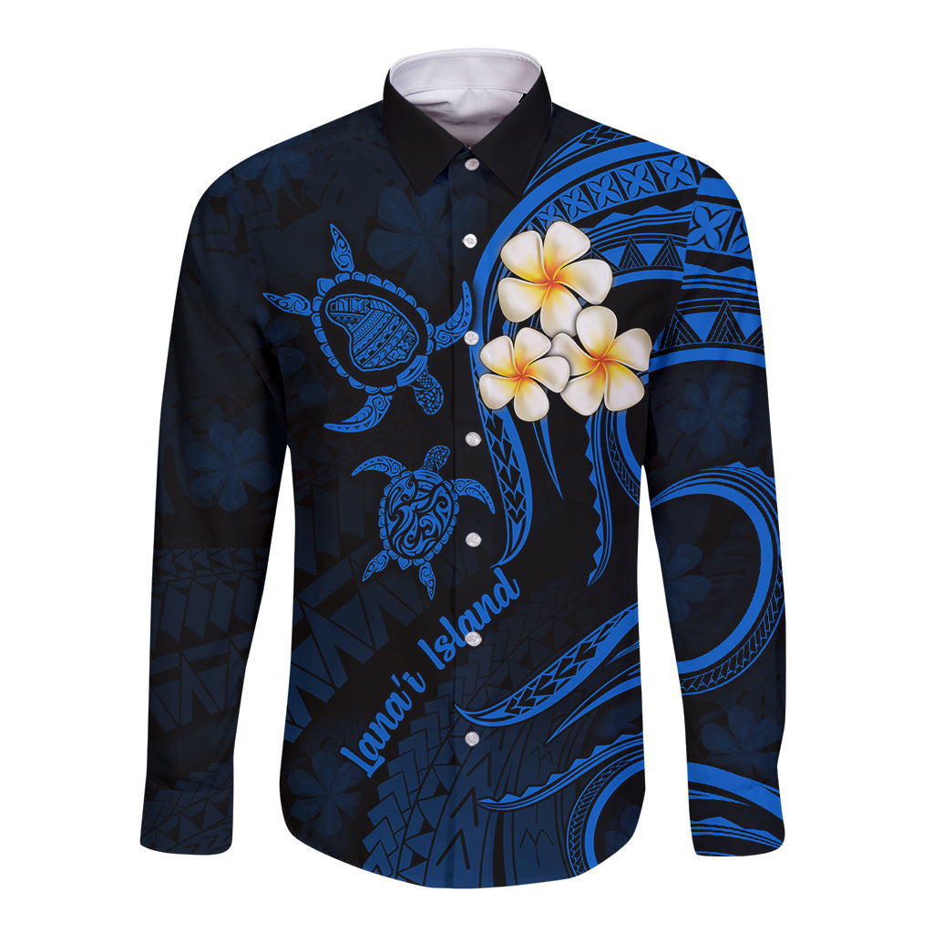 Hawaii Long Sleeve Button Shirt Lanai Islands Polynesian Sunset Plumeria Blue Vibe LT9 Unisex Blue - Polynesian Pride