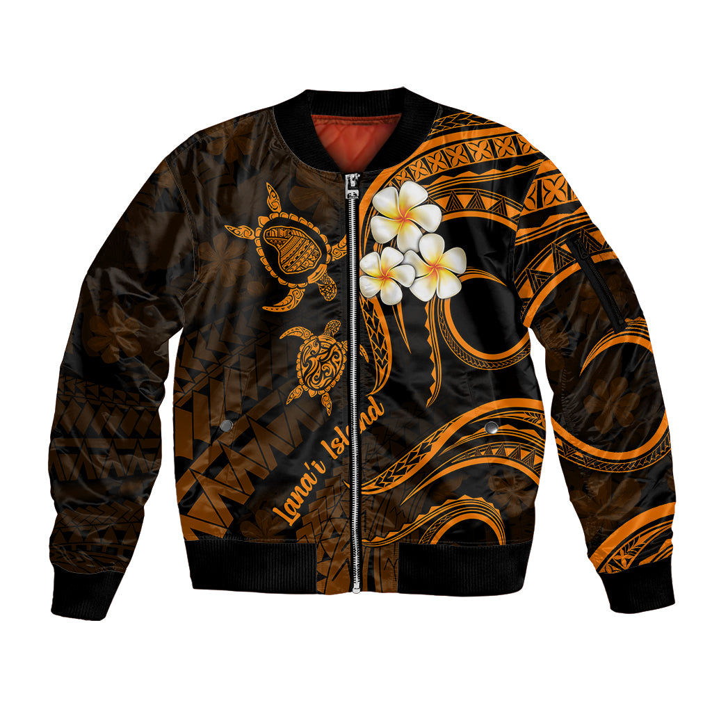 Hawaii Sleeve Zip Bomber Jacket Lanai Islands Polynesian Sunset Plumeria Gold Vibe LT9 Unisex Gold - Polynesian Pride