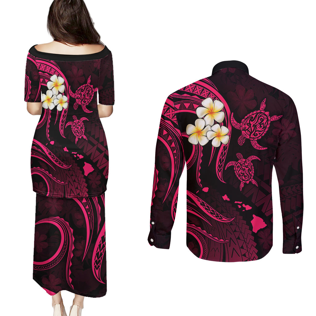 Hawaii Couples Puletasi Dress and Long Sleeve Button Shirts Lanai Islands Polynesian Sunset Plumeria Pink Vibe LT9 - Polynesian Pride