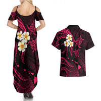 Hawaii Couples Summer Maxi Dress and Hawaiian Shirt Lanai Islands Polynesian Sunset Plumeria Pink Vibe LT9 - Polynesian Pride