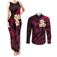 Hawaii Couples Matching Tank Maxi Dress and Long Sleeve Button Shirts Lanai Islands Polynesian Sunset Plumeria Pink Vibe LT9 Pink - Polynesian Pride