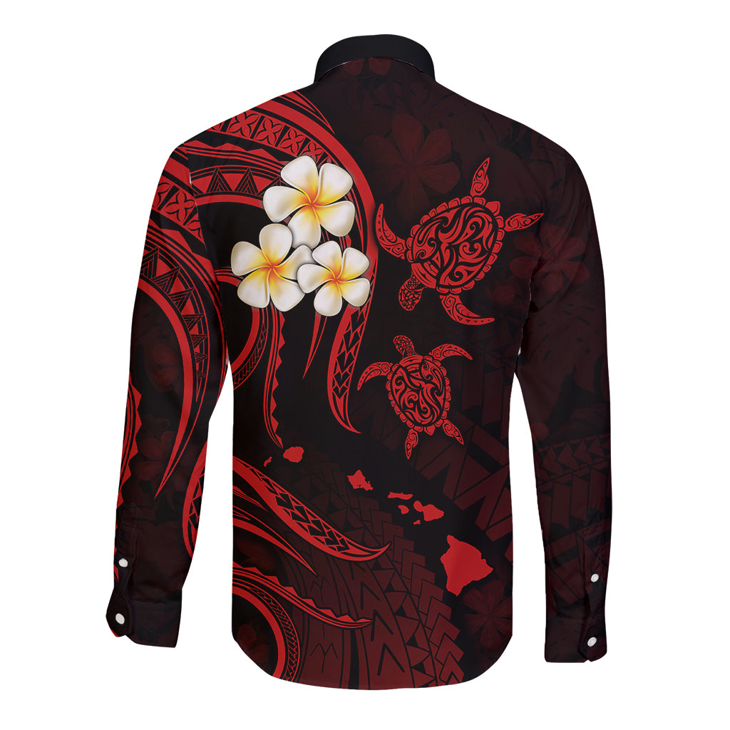 Polynesian Hawaii Long Sleeve Button Shirt Lanai Islands with Pacific Plumeria Red Vibe LT9 - Polynesian Pride