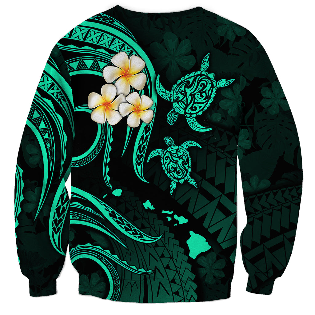 Polynesian Hawaii Sweatshirt Lanai Islands with Pacific Plumeria Turquoise Vibe LT9 - Polynesian Pride