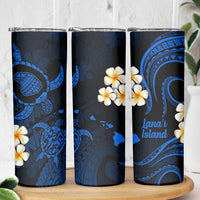 Hawaii Lanai Islands Pacific Plumeria Skinny Tumbler Blue Polynesian Tattoo LT9 - Polynesian Pride