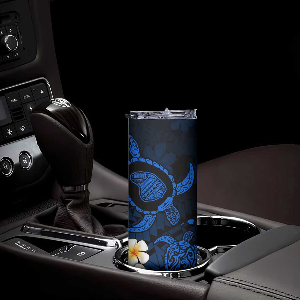 Hawaii Lanai Islands Pacific Plumeria Skinny Tumbler Blue Polynesian Tattoo LT9 - Polynesian Pride
