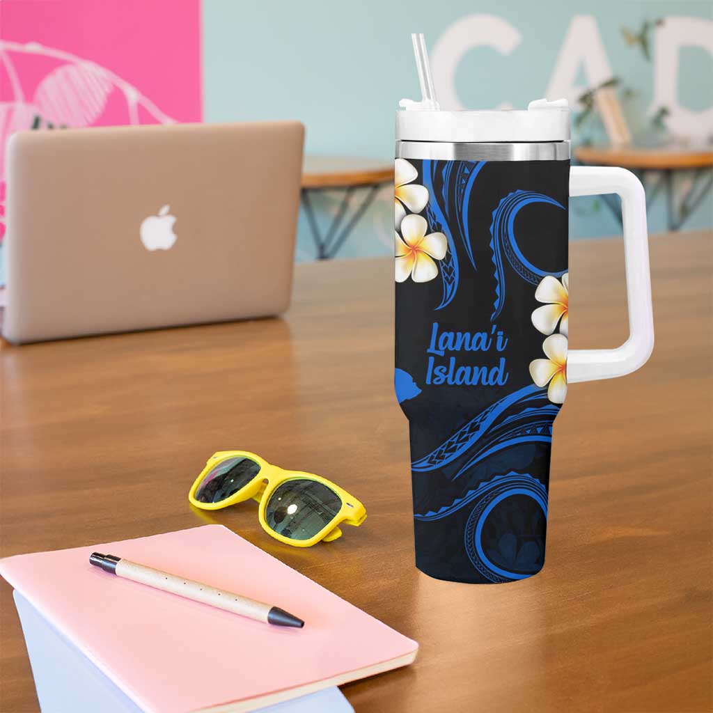 Hawaii Lanaʻi Islands Pacific Plumeria Tumbler With Handle Blue Polynesian Tattoo