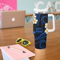 Hawaii Lanaʻi Islands Pacific Plumeria Tumbler With Handle Blue Polynesian Tattoo