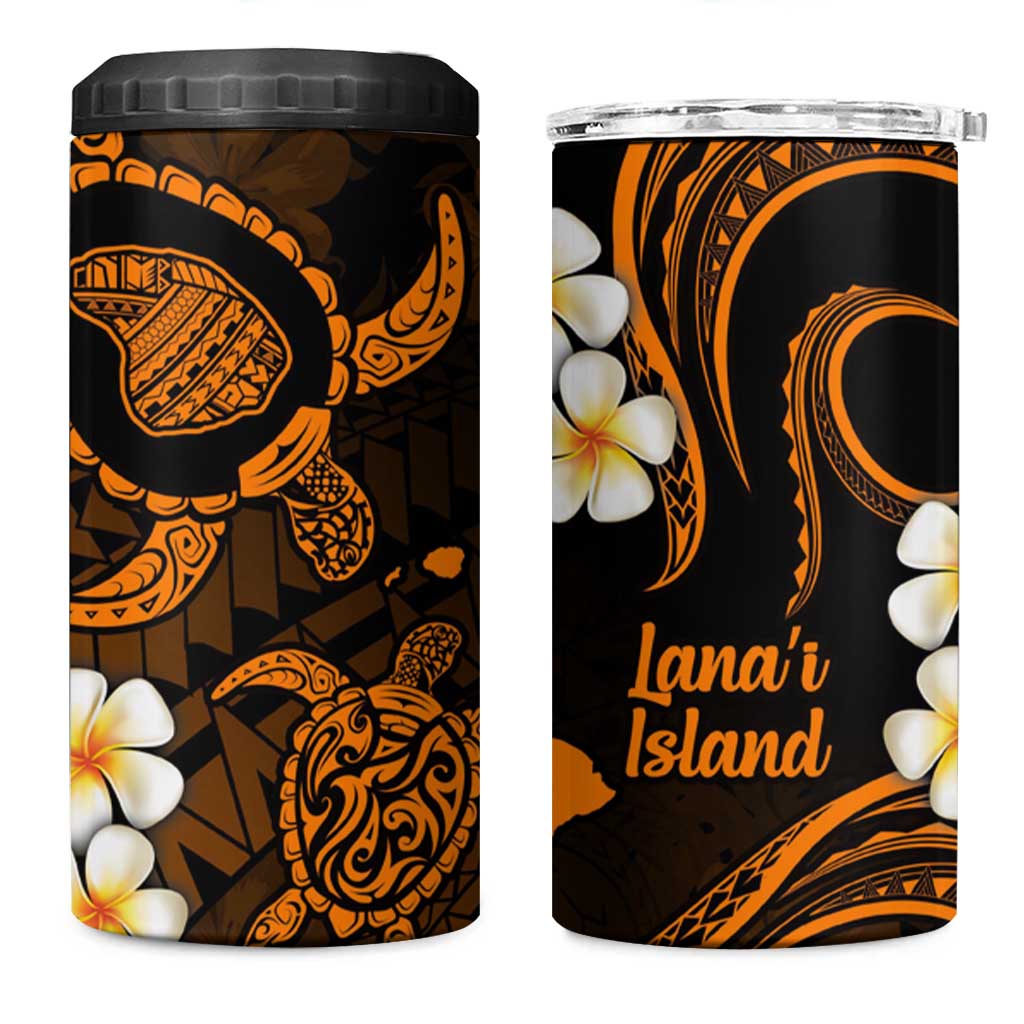 Hawaii Lanai Islands Pacific Plumeria 4 in 1 Can Cooler Tumbler Gold Polynesian Tattoo LT9 One Size: 16 oz Gold - Polynesian Pride