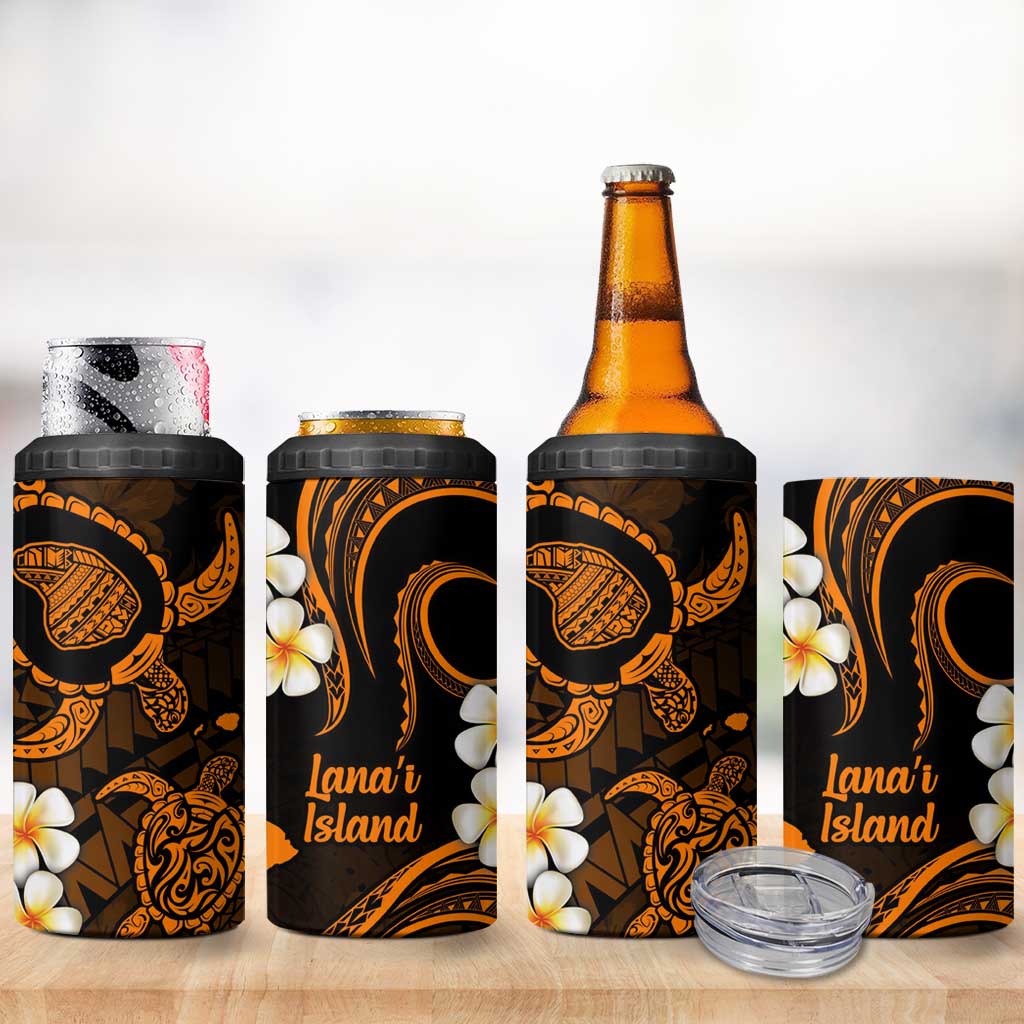 Hawaii Lanai Islands Pacific Plumeria 4 in 1 Can Cooler Tumbler Gold Polynesian Tattoo LT9 - Polynesian Pride