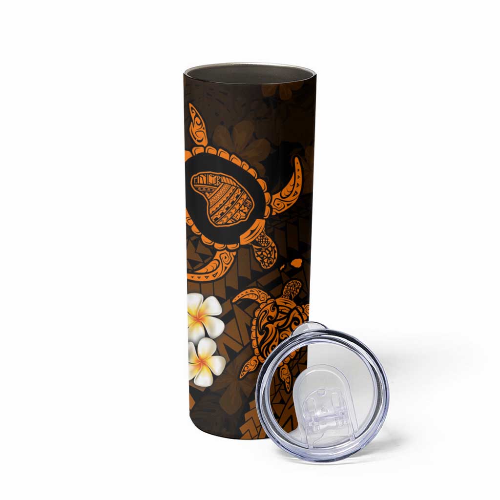 Hawaii Lanai Islands Pacific Plumeria Skinny Tumbler Gold Polynesian Tattoo LT9 - Polynesian Pride
