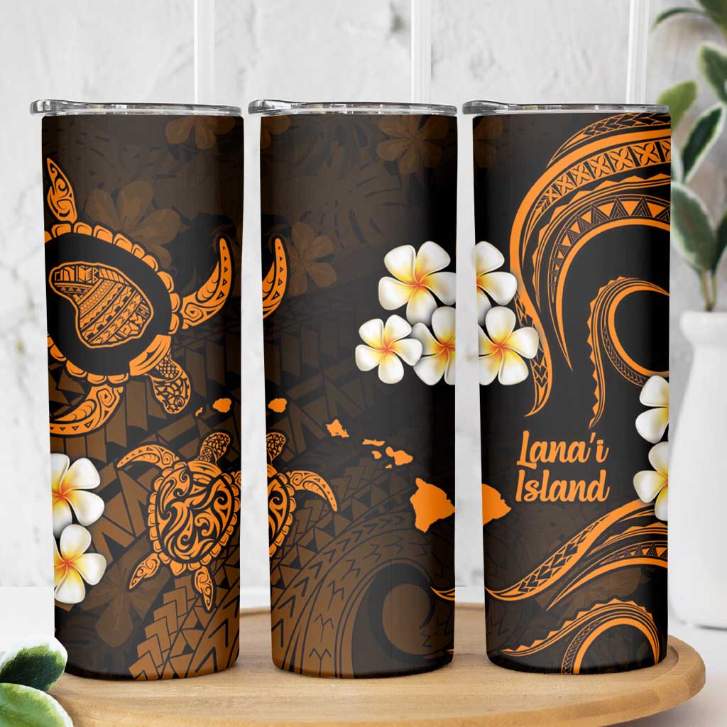 Hawaii Lanai Islands Pacific Plumeria Skinny Tumbler Gold Polynesian Tattoo LT9 - Polynesian Pride