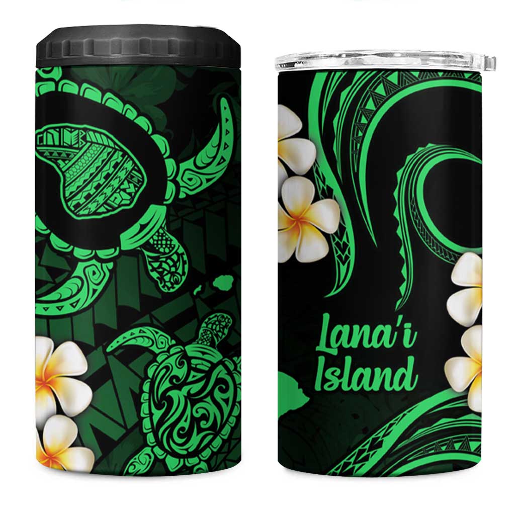 Hawaii Lanai Islands Pacific Plumeria 4 in 1 Can Cooler Tumbler Green Polynesian Tattoo LT9 One Size: 16 oz Green - Polynesian Pride