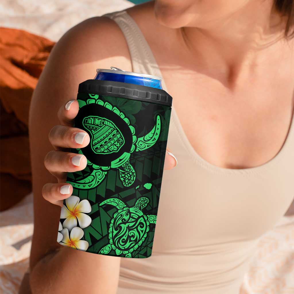 Hawaii Lanai Islands Pacific Plumeria 4 in 1 Can Cooler Tumbler Green Polynesian Tattoo LT9 - Polynesian Pride