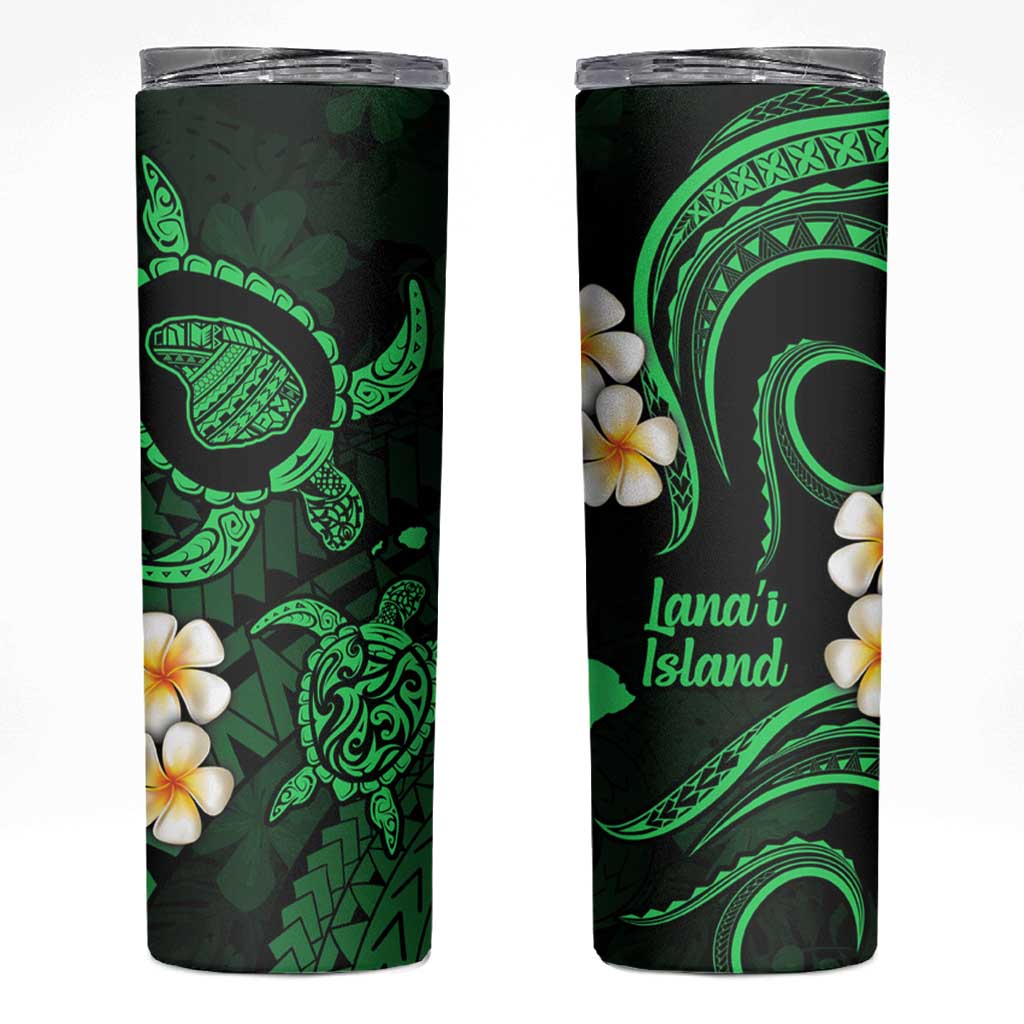 Hawaii Lanai Islands Pacific Plumeria Skinny Tumbler Green Polynesian Tattoo LT9 Green - Polynesian Pride