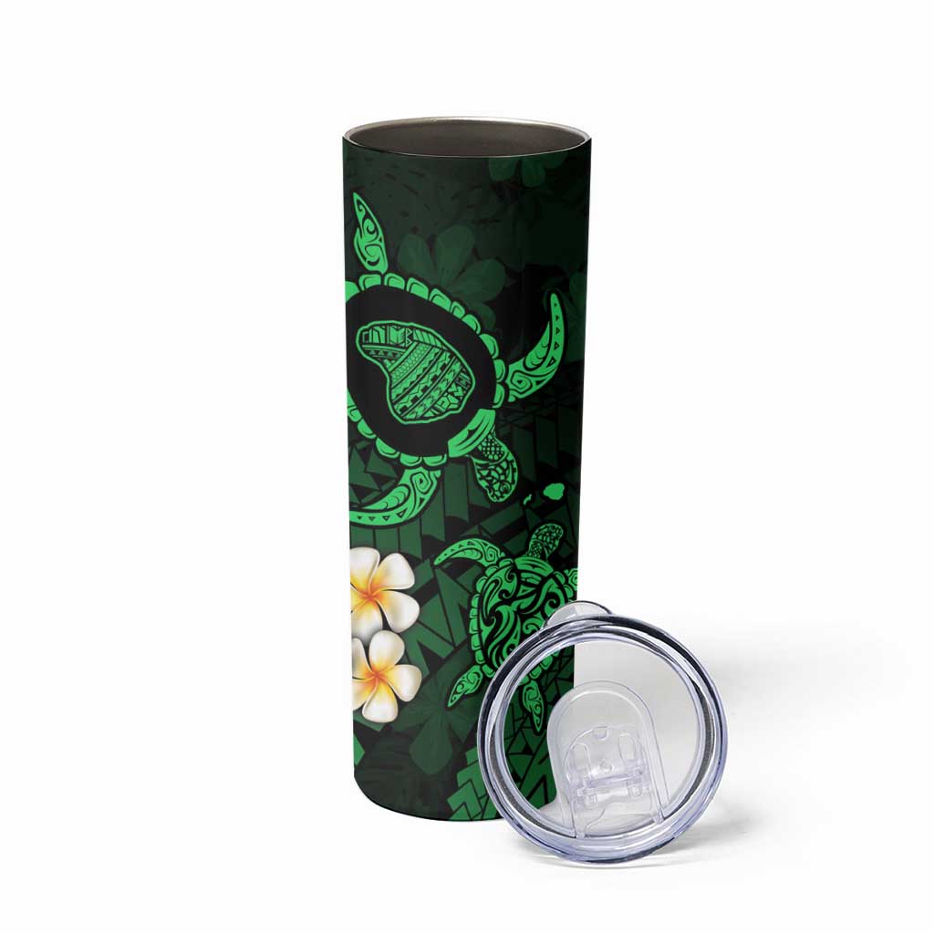 Hawaii Lanai Islands Pacific Plumeria Skinny Tumbler Green Polynesian Tattoo LT9 - Polynesian Pride