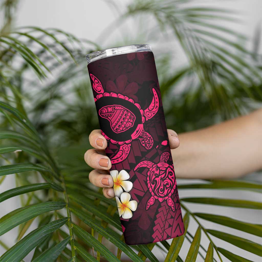 Hawaii Lanai Islands Pacific Plumeria Skinny Tumbler Pink Polynesian Tattoo LT9 - Polynesian Pride