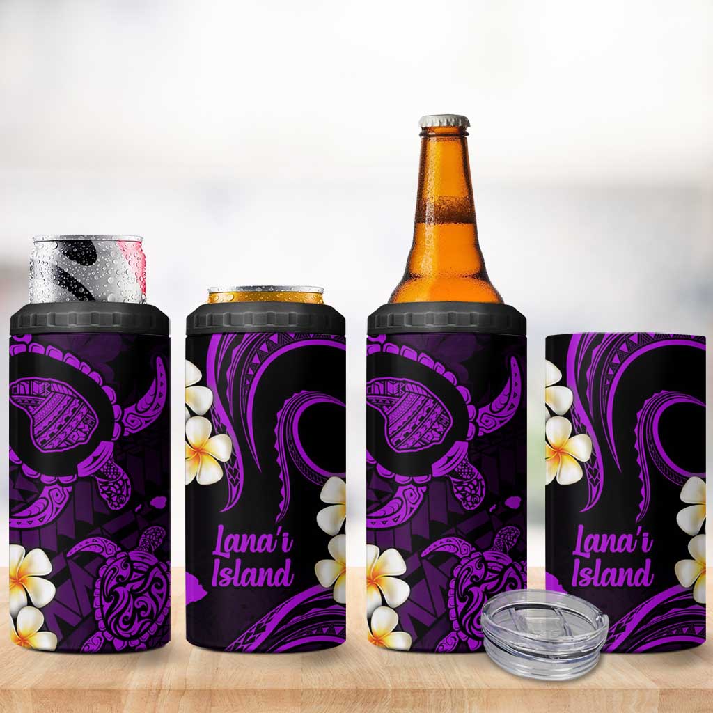 Hawaii Lanai Islands Pacific Plumeria 4 in 1 Can Cooler Tumbler Purple Polynesian Tattoo LT9 - Polynesian Pride
