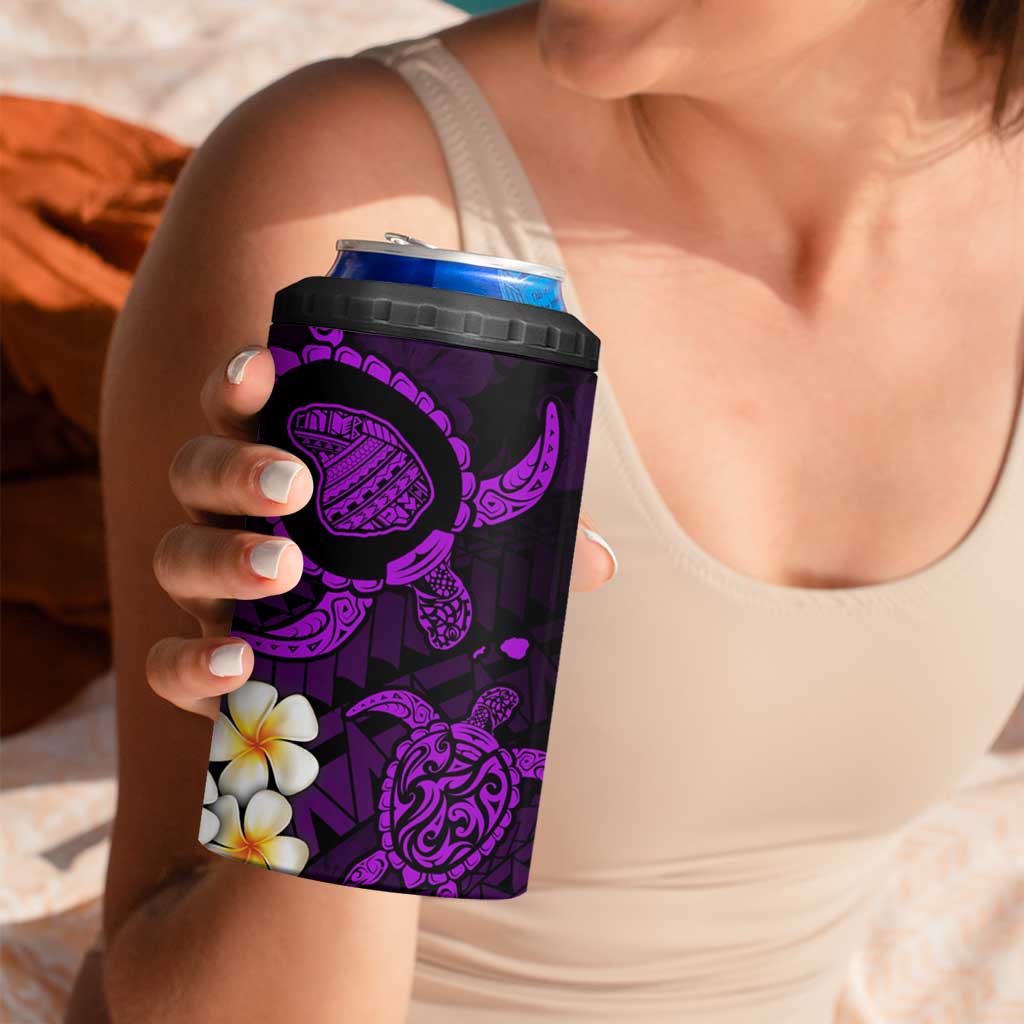 Hawaii Lanai Islands Pacific Plumeria 4 in 1 Can Cooler Tumbler Purple Polynesian Tattoo LT9 - Polynesian Pride