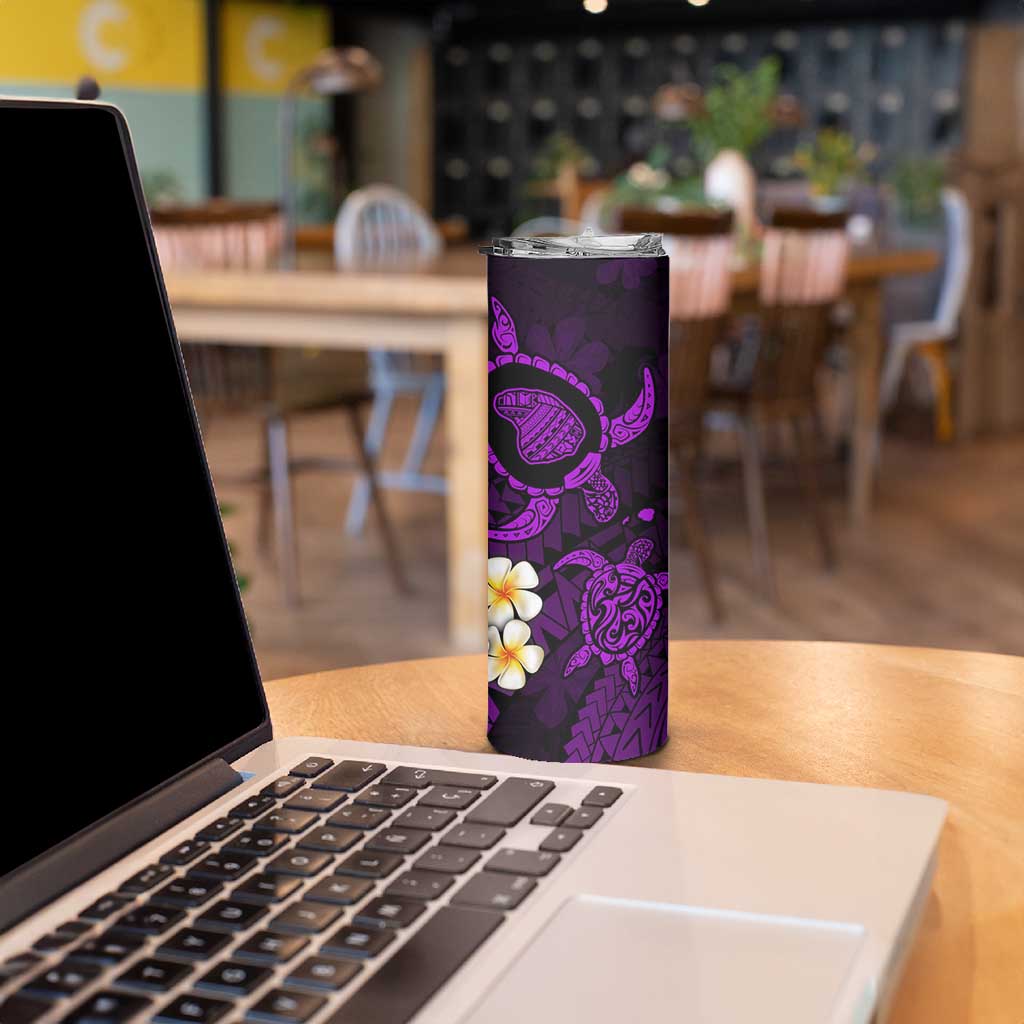 Hawaii Lanai Islands Pacific Plumeria Skinny Tumbler Purple Polynesian Tattoo LT9 - Polynesian Pride