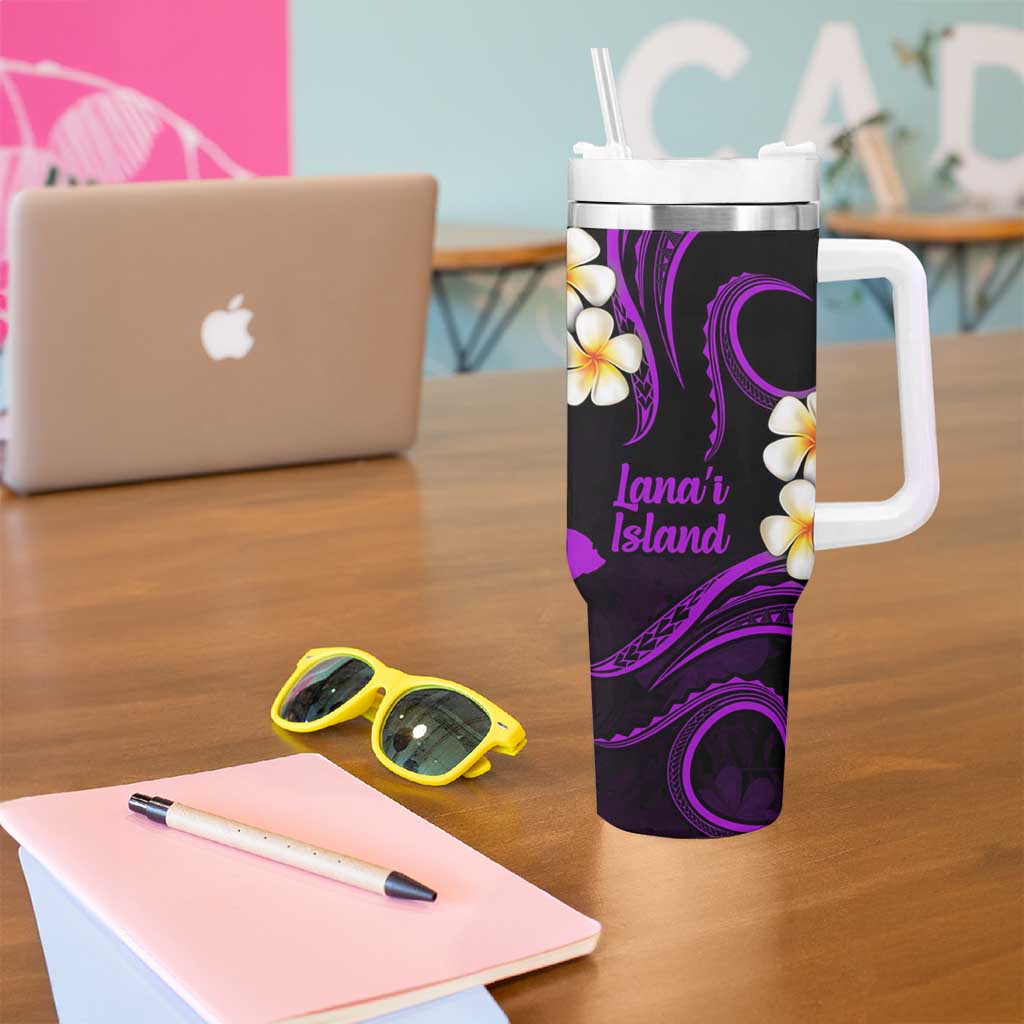 Hawaii Lanaʻi Islands Pacific Plumeria Tumbler With Handle Purple Polynesian Tattoo