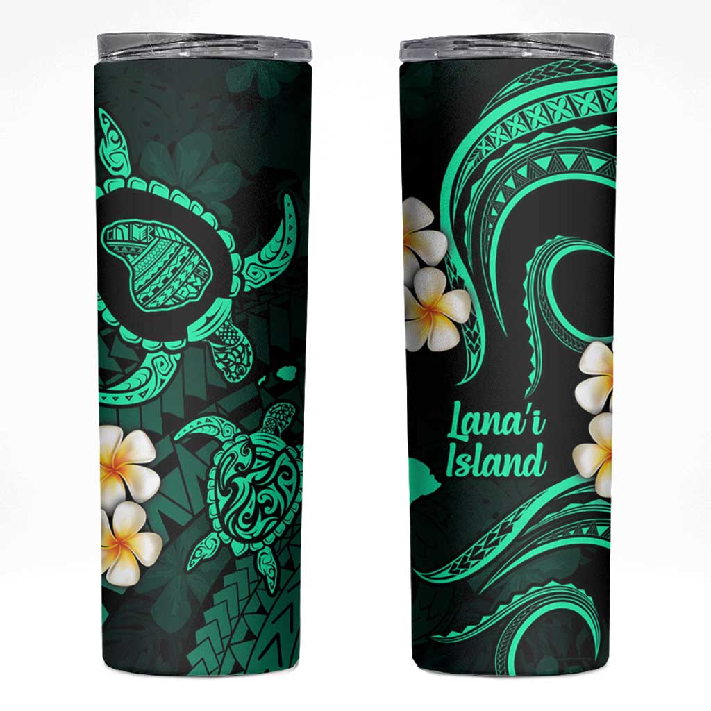 Hawaii Lanai Islands Pacific Plumeria Skinny Tumbler Turquoise Polynesian Tattoo LT9 Turquoise - Polynesian Pride