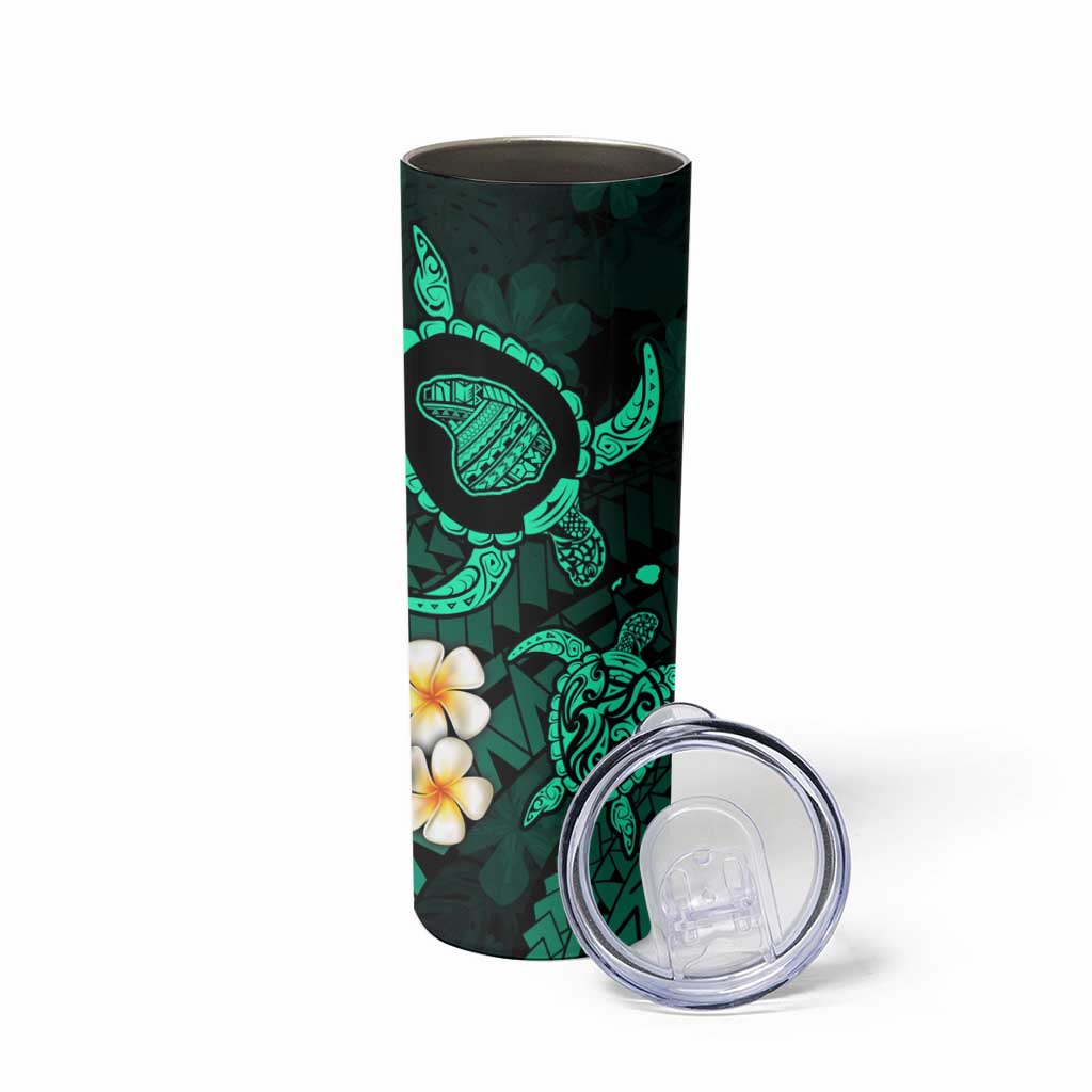 Hawaii Lanai Islands Pacific Plumeria Skinny Tumbler Turquoise Polynesian Tattoo LT9 - Polynesian Pride