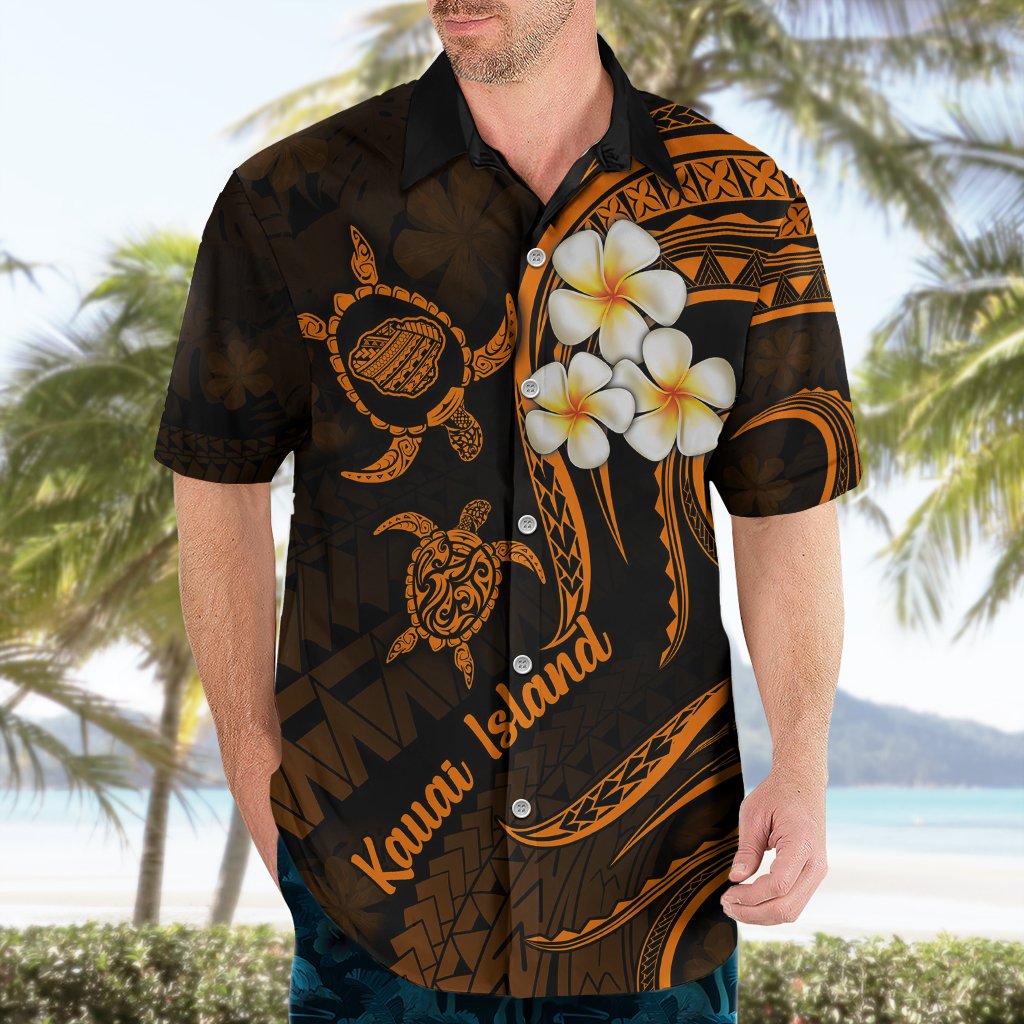 Hawaii Hawaiian Shirt Kauai Islands Polynesian Sunset Plumeria Gold Vibe LT9 - Polynesian Pride