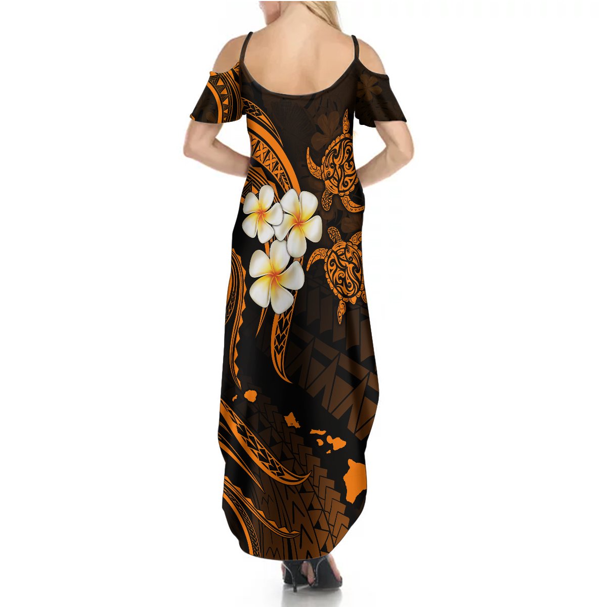 Hawaii Summer Maxi Dress Kauai Islands Polynesian Sunset Plumeria Gold Vibe LT9 - Polynesian Pride