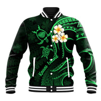 Hawaii Baseball Jacket Kauai Islands Polynesian Sunset Plumeria Green Vibe LT9 Unisex Green - Polynesian Pride