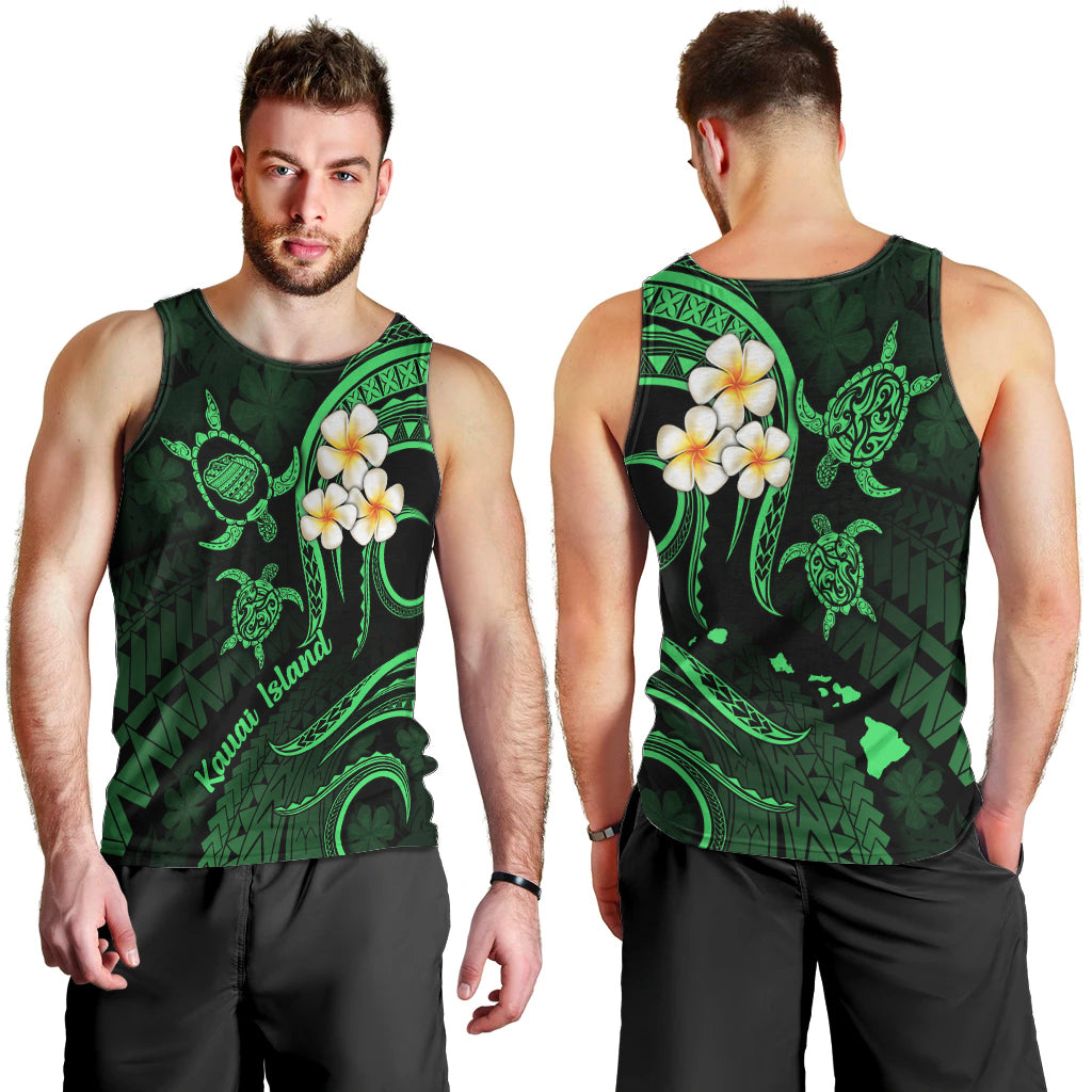 Hawaii Men Tank Top Kauai Islands Polynesian Sunset Plumeria Green Vibe LT9 - Polynesian Pride