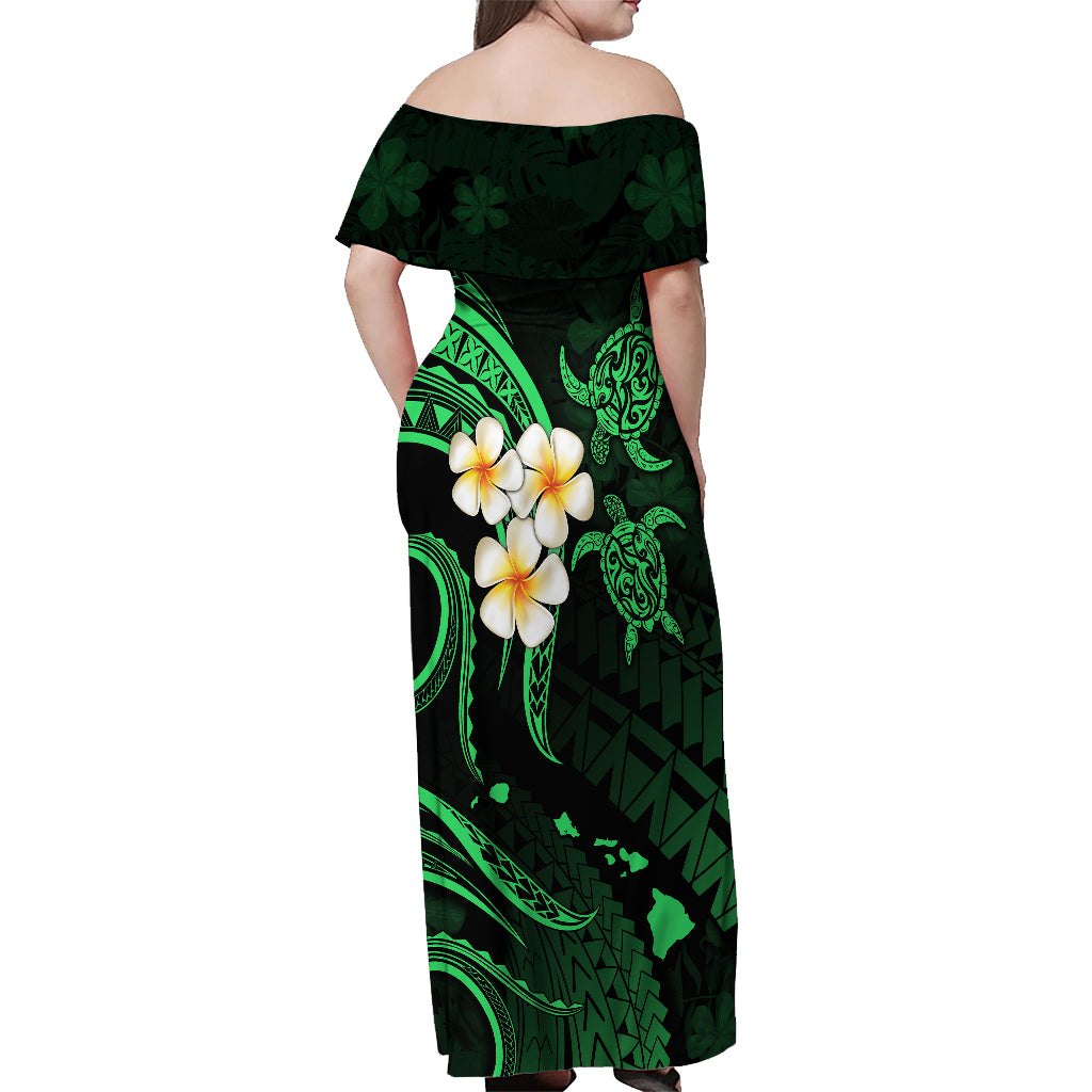 Hawaii Off Shoulder Maxi Dress Kauai Islands Polynesian Sunset Plumeria Green Vibe LT9 - Polynesian Pride