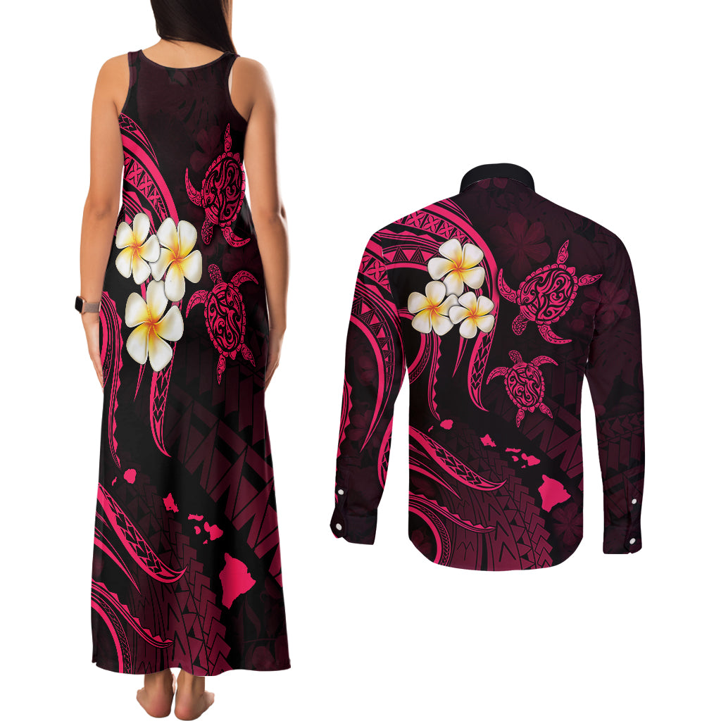 Hawaii Couples Matching Tank Maxi Dress and Long Sleeve Button Shirts Kauai Islands Polynesian Sunset Plumeria Pink Vibe LT9 - Polynesian Pride