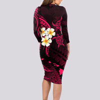Hawaii Long Sleeve Bodycon Dress Kauai Islands Polynesian Sunset Plumeria Pink Vibe LT9 - Polynesian Pride