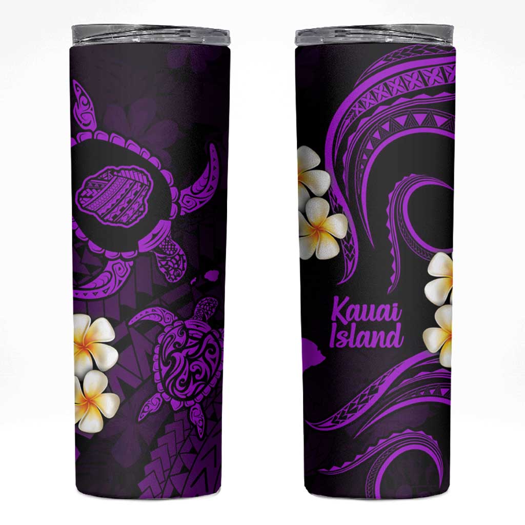 Hawaii Kauai Islands Pacific Plumeria Skinny Tumbler Purple Polynesian Tattoo LT9 Purple - Polynesian Pride