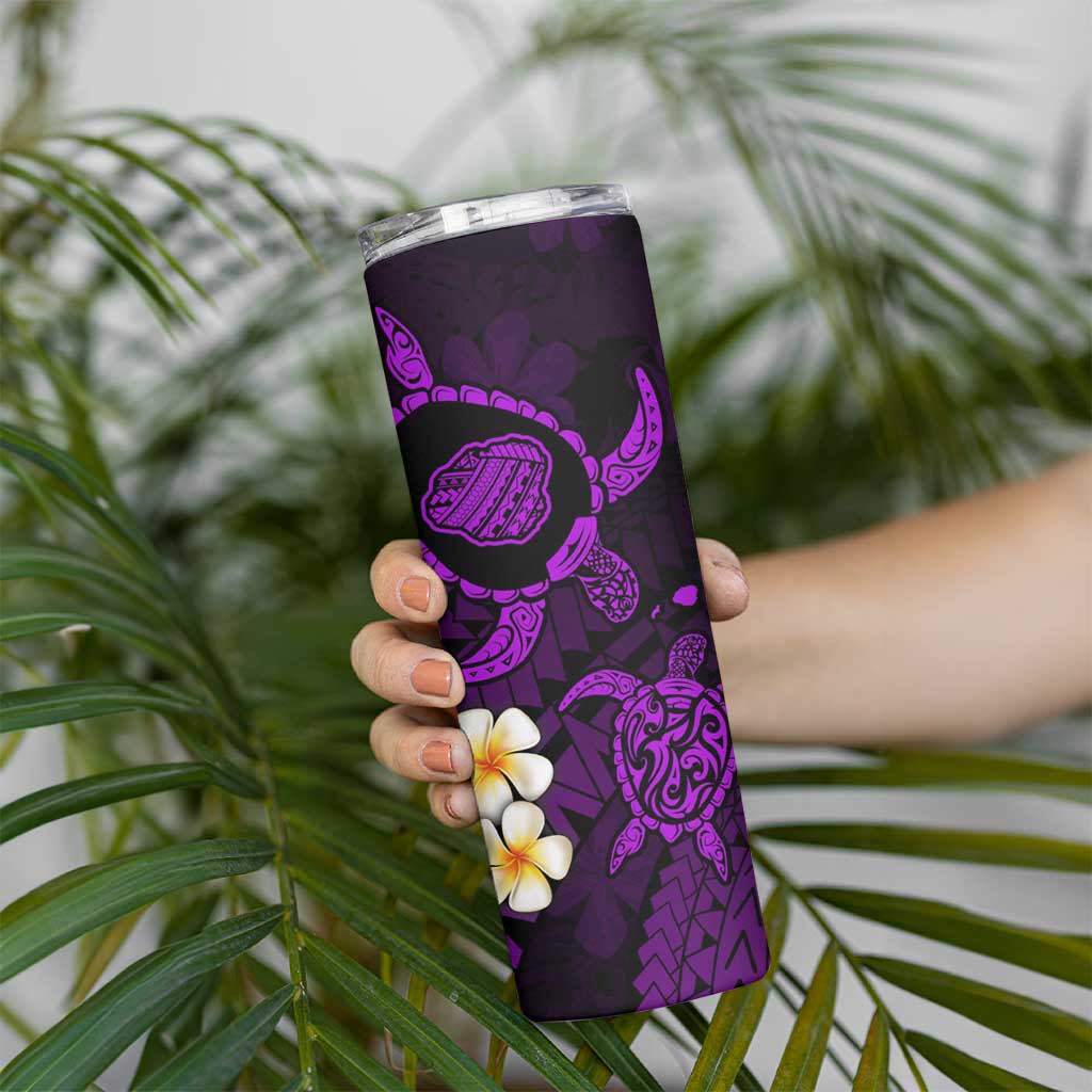 Hawaii Kauai Islands Pacific Plumeria Skinny Tumbler Purple Polynesian Tattoo LT9 - Polynesian Pride