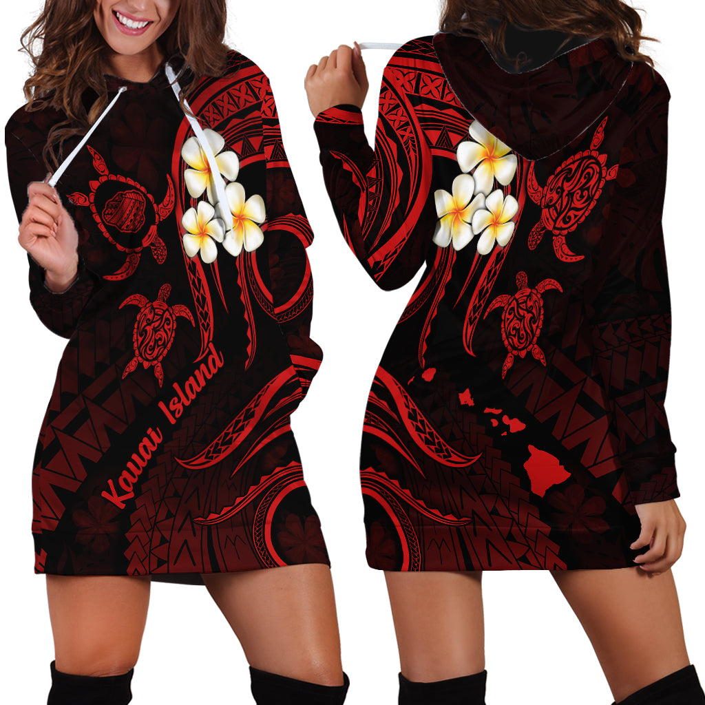 Polynesian Hawaii Hoodie Dress Kauai Islands with Pacific Plumeria Red Vibe LT9 - Polynesian Pride